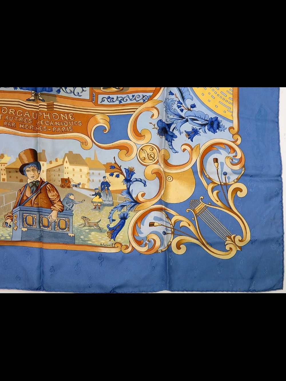Hermes Blue and Gold Organ-Themed Silk Scarf - Picture 6 of 12